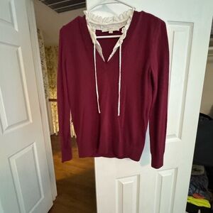 LOFT Maroon Blouse with Ruffle Detail